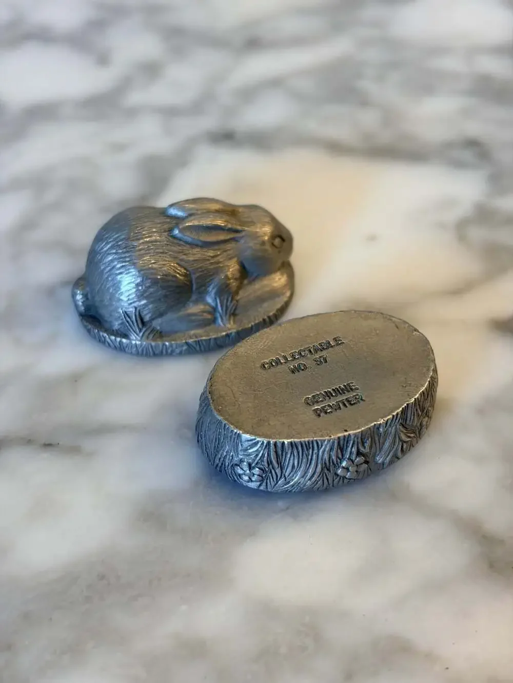 Vintage Genuine Pewter Rabbit Tiny Trinket Box